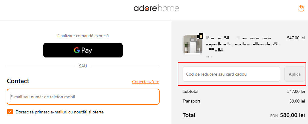 cod reducere adore home
