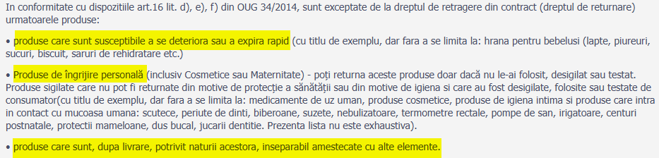 exceptari retur
