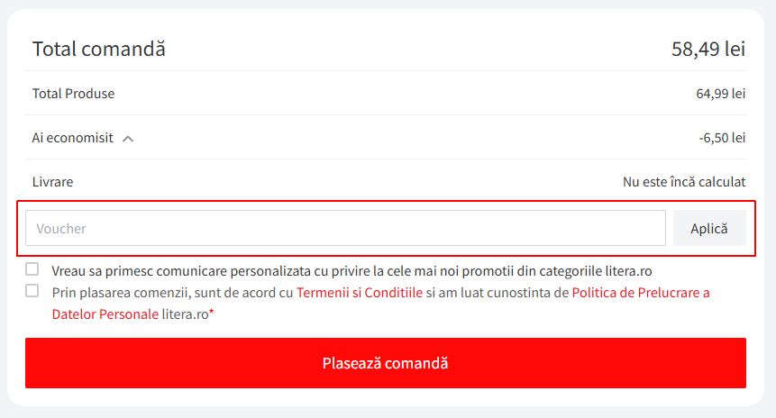 cod reducere literea checkout
