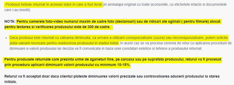 conditii retur