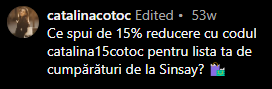 sinsay cod reducere influencer insta